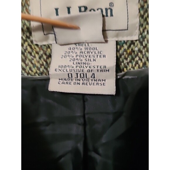 LL Bean Peacoat Womens Large Green Wool Silk Belt Vintage Fall Winter Classic - Picture 7 of 10